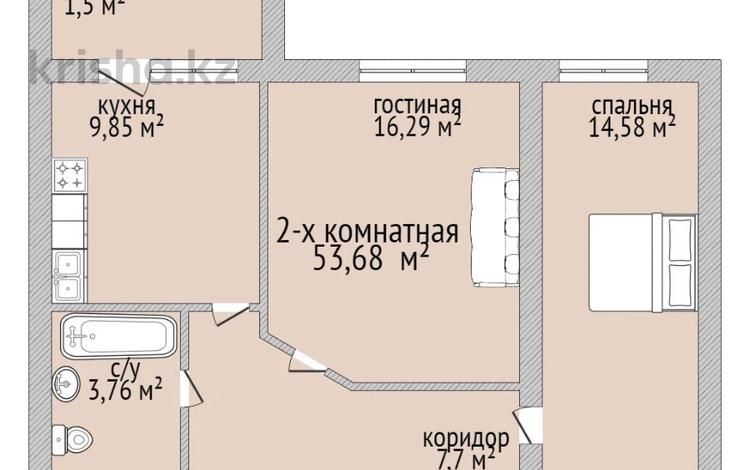 2-комнатная квартира, 53.68 м², 1/9 этаж, Садовая 19 за ~ 16.6 млн 〒 в Костанае — фото 2