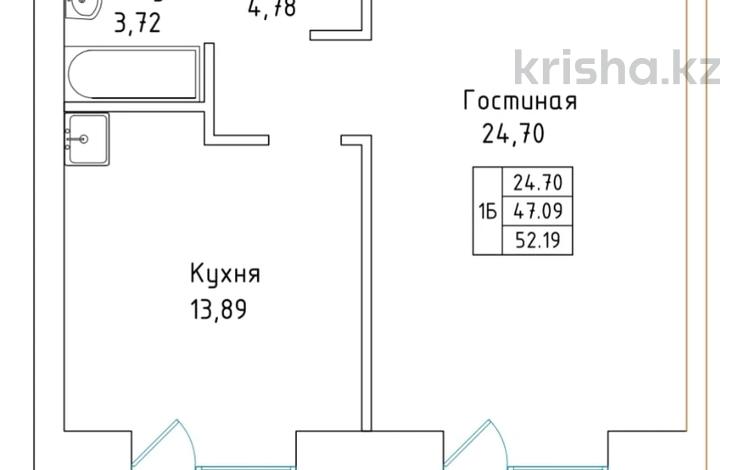 1-комнатная квартира, 52.19 м², 5/10 этаж, Ауельбекова 45