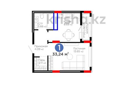 1-бөлмелі пәтер · 34 м² · 8/9 қабат, Е 908 23, бағасы: 18.9 млн ₸ в Астане, Нура р-н