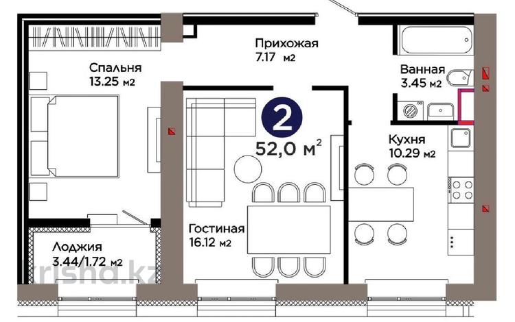 2-бөлмелі пәтер · 52 м² · 3/10 қабат, Е 909 29 — Улы дала-Айтматова, бағасы: 36.9 млн ₸ в Астане, Нура р-н — фото 2
