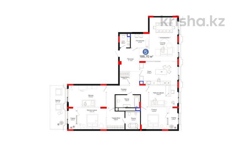 5-комнатная квартира · 188.2 м² · 2/8 этаж, Переулок Тасшокы 4 — Квартира с террасой за ~ 211.2 млн ₸ в Астане, Алматы р-н — фото 39