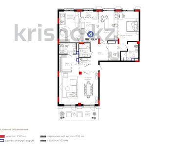 4-бөлмелі пәтер · 182.4 м² · 2/7 қабат, Переулок Тасшокы 4, бағасы: ~ 230.2 млн ₸ в Астане, Алматы р-н