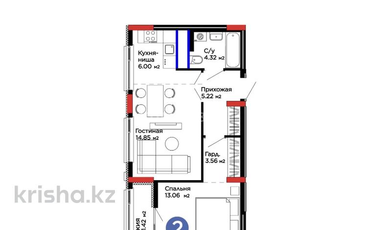 2-бөлмелі пәтер · 48.43 м² · 7/9 қабат, Е-15 5, бағасы: 32 млн ₸ в Астане, Нура р-н — фото 4