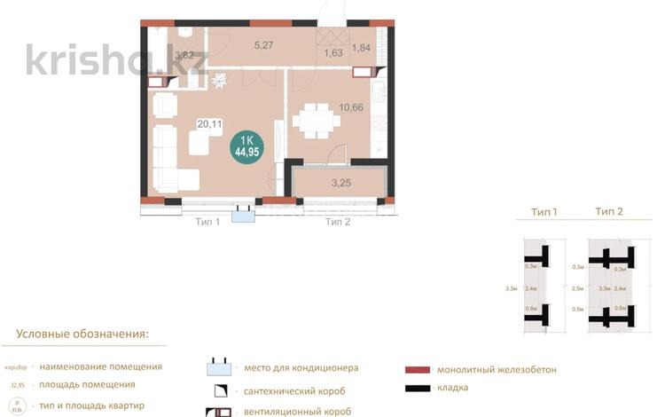 1-комнатная квартира · 44.95 м² · 6/13 этаж, Мангилик Ел Е496 за 38.5 млн ₸ в Астане, Есильский р-н — фото 2