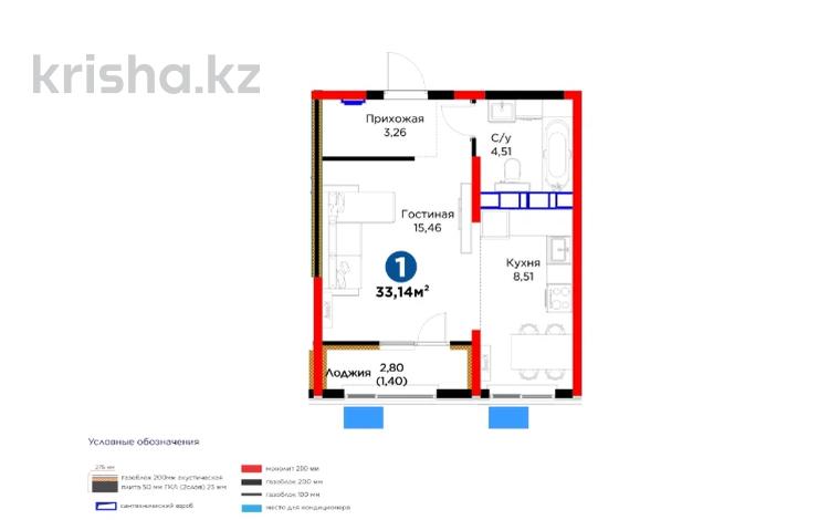 1-комнатная квартира · 34 м², ул. Алатау батыра за ~ 17.8 млн ₸ в Шымкенте, Абайский р-н — фото 2