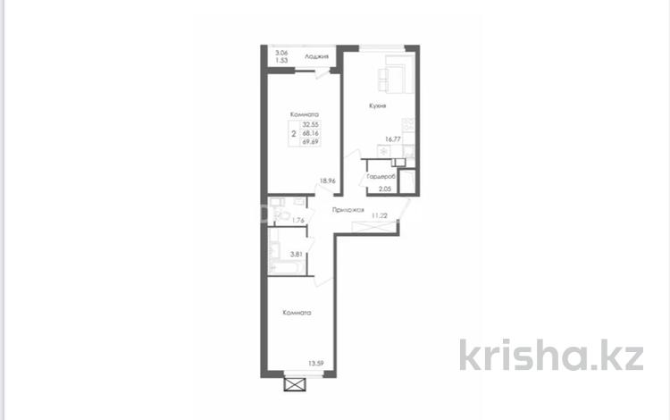 2-комнатная квартира · 70 м² · 6/12 этаж, ул. Е-117 41 за 29.1 млн ₸ в Астане, Есильский р-н — фото 2