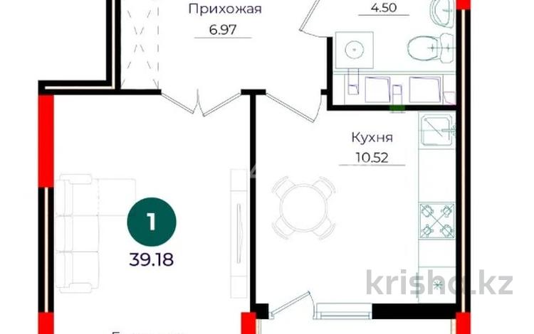 1-комнатная квартира · 39 м² · 5/12 этаж, Е 882 за 23 млн ₸ в Астане, Нура р-н — фото 2