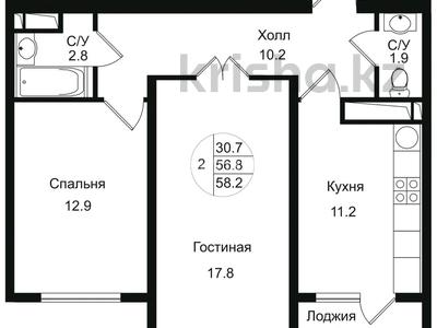 2-комнатная квартира, 58.2 м², 10/12 этаж, Дарабоз 69 за 34 млн 〒 в Алматы, Алатауский р-н