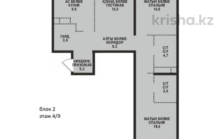 3-бөлмелі пәтер · 88.6 м² · 5/9 қабат, Ботакоз 5 БЕЗ КОМИССИИ, бағасы: ~ 46.1 млн ₸ в Алматы, Алатауский р-н — фото 2