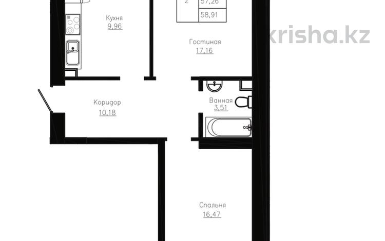 2-бөлмелі пәтер · 58.91 м² · 5/9 қабат, Казыбек би, бағасы: 24.5 млн 〒 в Астане, Нура р-н — фото 2