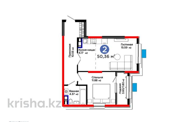 2-комнатная квартира · 51 м², Калдаякова за 26.5 млн ₸ в Шымкенте, Туран р-н — фото 10