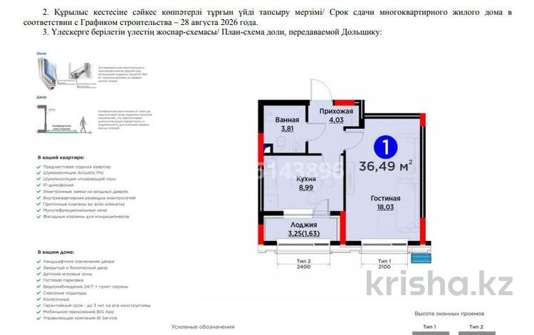 1-бөлмелі пәтер · 36.49 м² · 2/9 қабат, Сагадат Нурмагамбетов 17 — Рядом станция ЛРТ Театр, бағасы: 24.9 млн ₸ в Астане, Сарайшык р-н — фото 2