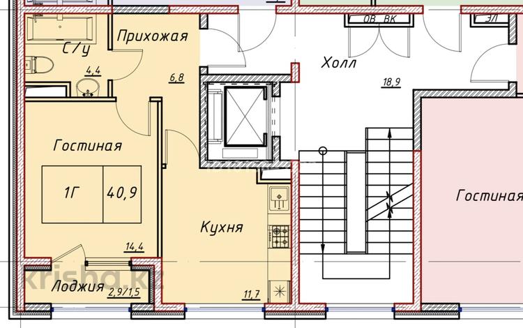 1-комнатная квартира · 40.9 м² · 5/6 этаж, мкр Коктобе, Талгата Бигельдинова 138 за ~ 44.8 млн ₸ в Алматы, Медеуский р-н — фото 2