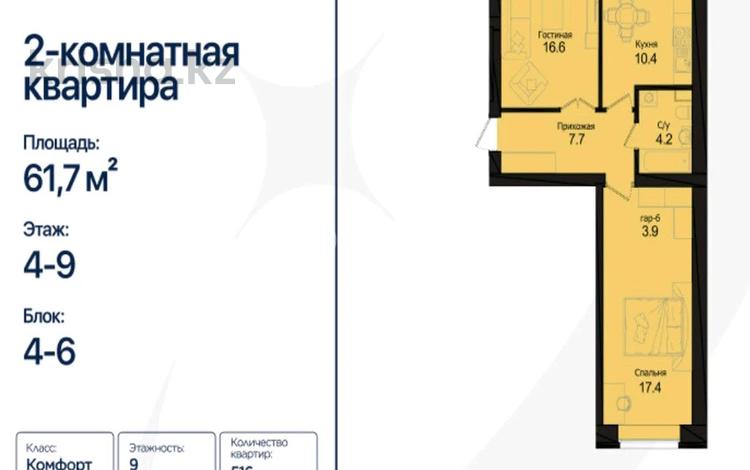 2-бөлмелі пәтер · 63 м² · 6/9 қабат, Розы Баглановой 23, бағасы: 31.5 млн ₸ в Астане, Нура р-н — фото 2