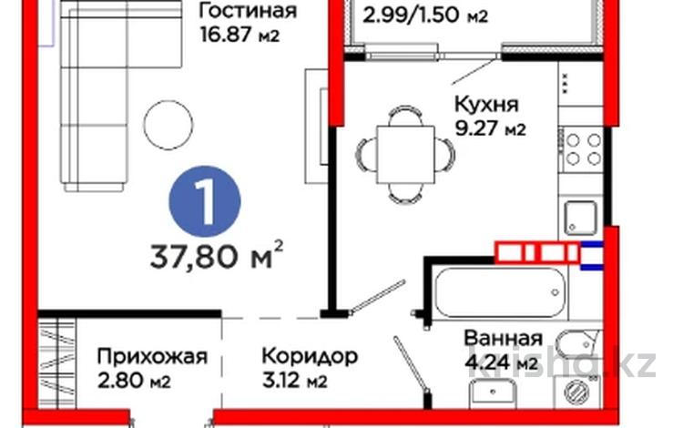 1-комнатная квартира · 37.7 м² · 5/6 этаж, Тараз 8/1 — Цена ниже застройщика за ~ 26.4 млн ₸ в Алматы — фото 2