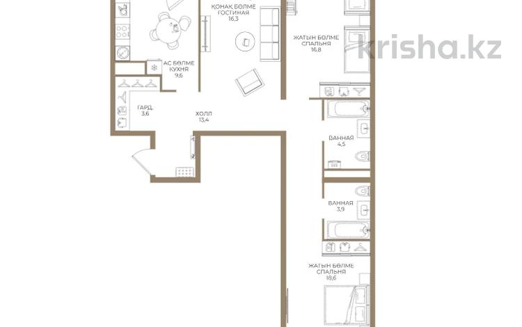 3-комнатная квартира · 88.2 м² · 6/9 этаж, Ботакоз за ~ 49.5 млн ₸ в Алматы, Алатауский р-н — фото 2