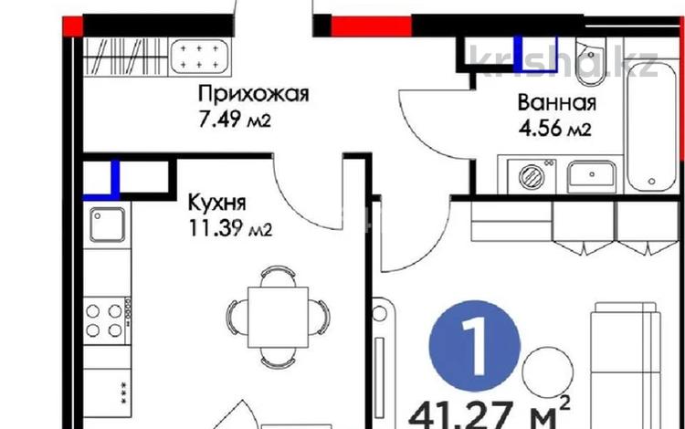 1-бөлмелі пәтер, 41.27 м², 6/17 қабат, Рыскулова 16/2 — 37, бағасы: 25 млн 〒 в Астане, Есильский р-н — фото 2