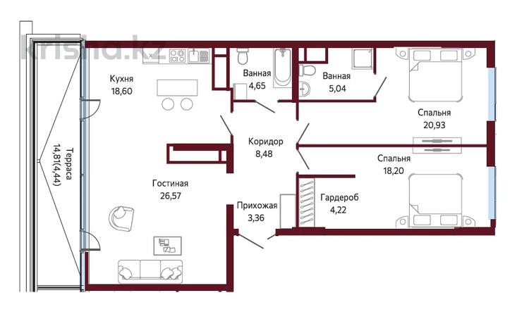 3-комнатная квартира · 136.37 м² · 9/9 этаж, Кожабекова 17/2 — Розыбакиева- Кожабекова СРОЧНАЯ ПРОДАЖА за 232 млн 〒 в Алматы, Бостандыкский р-н — фото 2