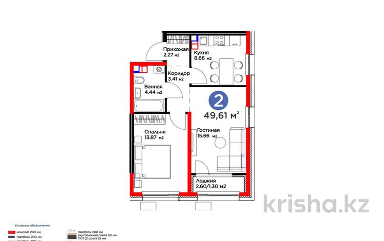 2-бөлмелі пәтер · 50 м² · 3/6 қабат, ​Гажайып микрорайон 11/19, бағасы: 39.5 млн ₸ в Алматы — фото 2