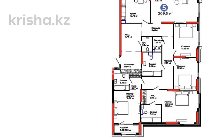 5-комнатная квартира · 210 м² · 2/22 этаж, Мангилик Ел 57 за 220 млн 〒 в Астане, Есильский р-н — фото 2