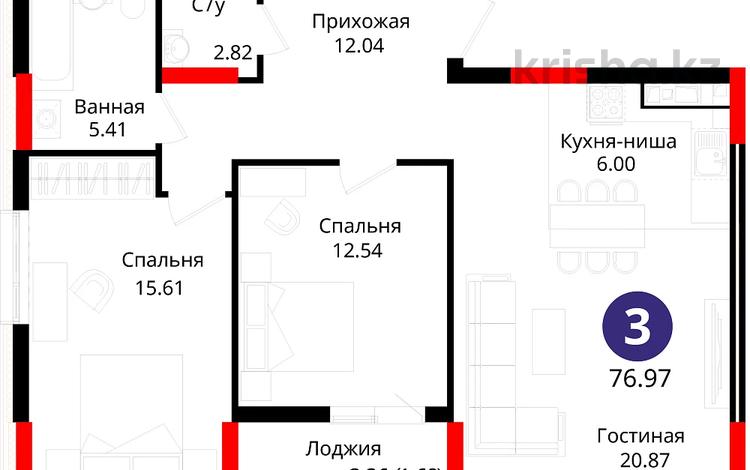 3-комнатная квартира · 77 м² · 10/12 этаж, Е-429 14 — НИЖЕ СЕБЕСТОИМОСТИ! 36МЛН ПЕРВАЯ ЦЕНА! за ~ 34 млн ₸ в Астане, Нура р-н — фото 6