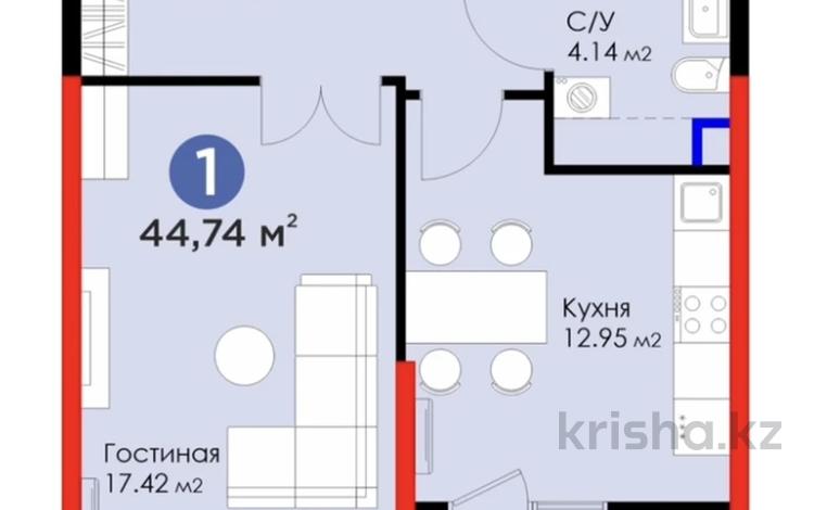 1-бөлмелі пәтер · 44.74 м² · 7/16 қабат, К. Толеметова 64/1, бағасы: 26.5 млн ₸ в Шымкенте, Абайский р-н — фото 5