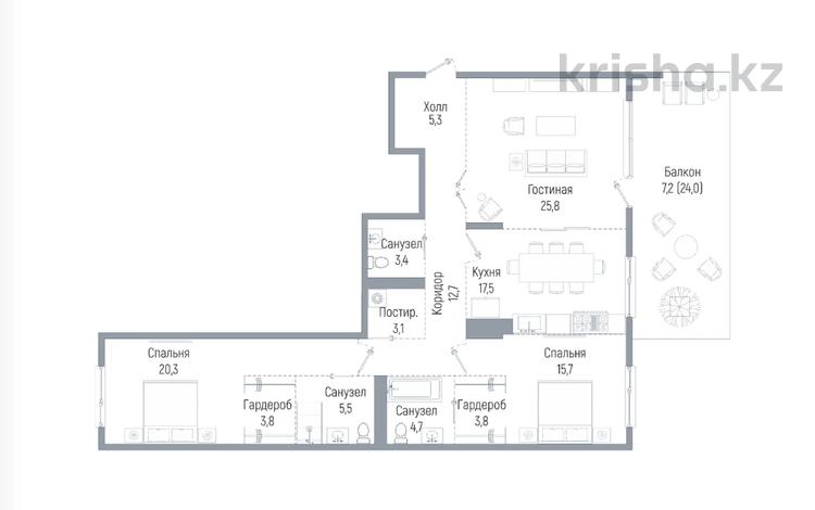 3-комнатная квартира · 126.8 м² · 2/6 этаж, Мкр. Мирас 336 за ~ 223.7 млн ₸ в Алматы, Бостандыкский р-н — фото 2