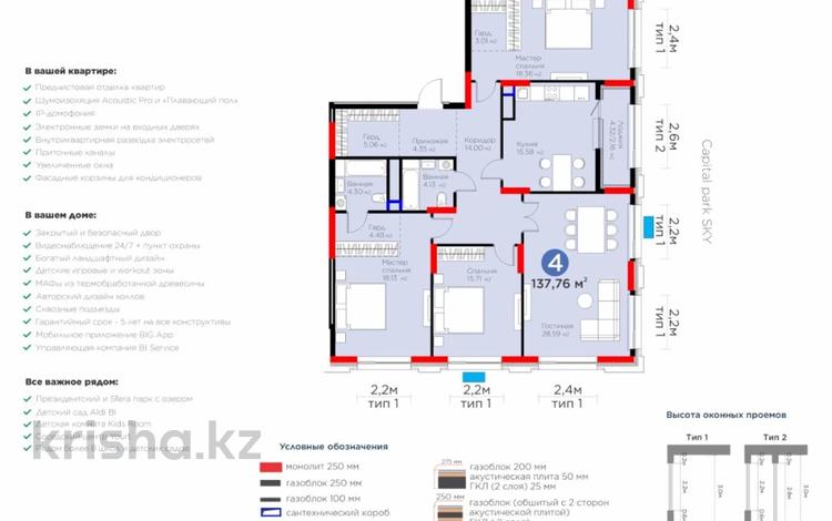 4-комнатная квартира · 138 м² · 7/16 этаж, ​Аль-Фараби 3/2 — БИЗНЕС КЛАСС за 107 млн ₸ в Астане, Есильский р-н — фото 2