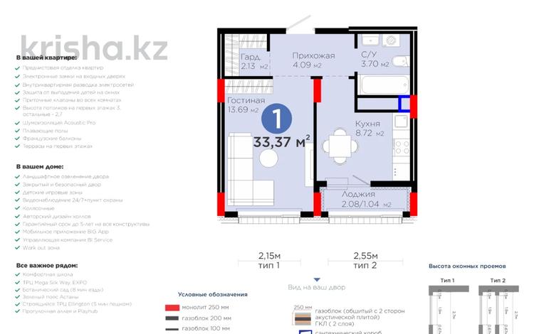 1-бөлмелі пәтер · 33.37 м² · 2/9 қабат, Е 908 23 — Пр.Улы Дала, бағасы: 19.3 млн ₸ в Астане, Нура р-н — фото 9