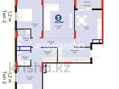 3-комнатная квартира · 105.18 м² · 10/12 этаж, Е-899 7 за 85 млн ₸ в Астане, Нура р-н