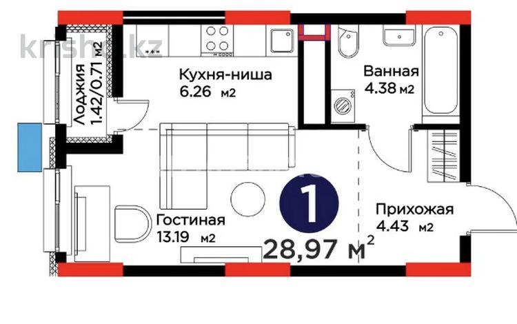1-комнатная квартира · 29 м² · 10/12 этаж, Серкебаев 29/1 — набережная за 18 млн ₸ в Астане, Сарыарка р-н — фото 2
