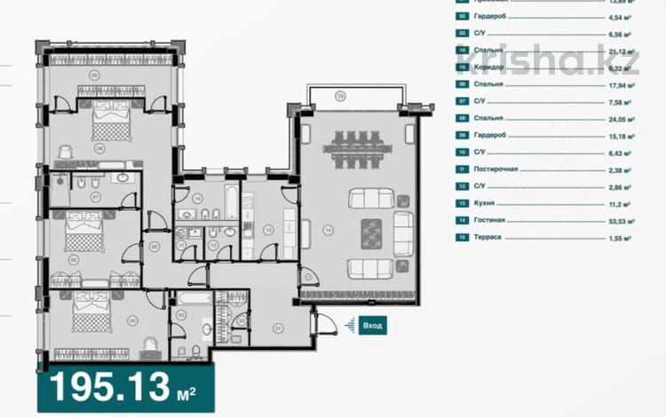 4-бөлмелі пәтер · 195 м² · 2/5 қабат, Керей, Жанибек хандар 8а, бағасы: 260 млн ₸ в Астане, Есильский р-н — фото 2
