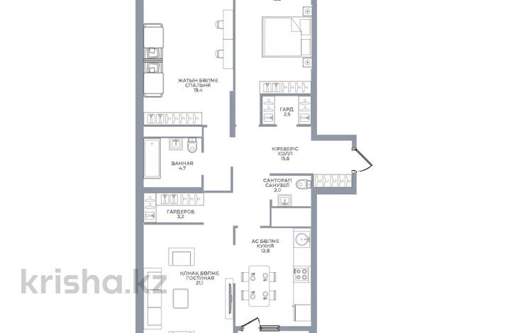3-комнатная квартира · 101 м² · 13/16 этаж, Каныша Сатпаева 90/55Б — БЕЗ КОМИССИИ за ~ 73.5 млн ₸ в Алматы, Бостандыкский р-н — фото 2
