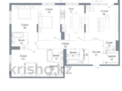 4-бөлмелі пәтер · 155.7 м² · 2/3 қабат, Мирас ш/а. 33блокД, бағасы: ~ 238.2 млн ₸ в Алматы, Бостандыкский р-н