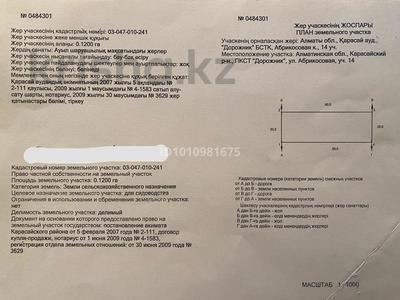 Жер телімі · 48 сотық, Абрикосовая 14, бағасы: 6.5 млн ₸ в Турарских дач