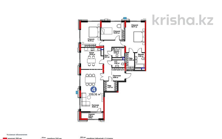 4-бөлмелі пәтер · 139 м² · 17/20 қабат, Кайым Мухамедханов 6/1, бағасы: 135 млн ₸ в Астане, Нура р-н — фото 8