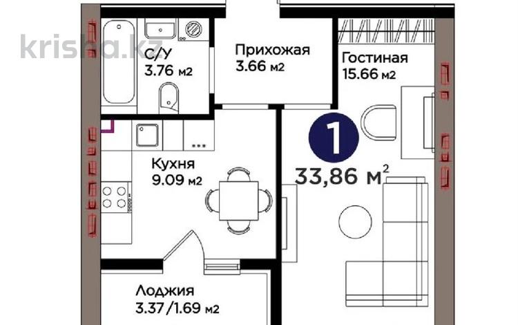 1-бөлмелі пәтер · 33.8 м² · 7/9 қабат, ул. Е 181 7, бағасы: 19.5 млн ₸ в Астане, Нура р-н — фото 3