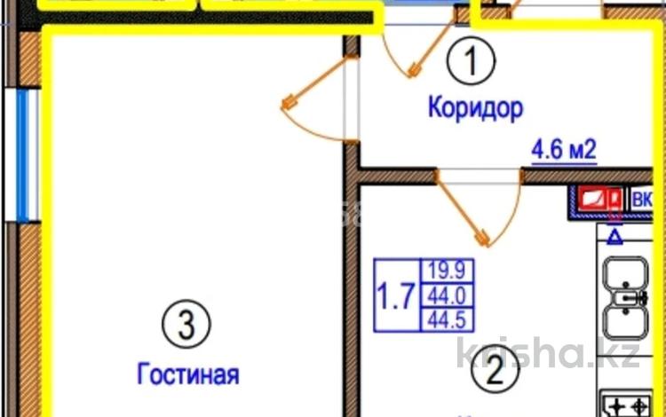2-бөлмелі пәтер · 46.5 м² · 5/6 қабат, мкр Нуркент 19, бағасы: 43 млн ₸ в Алматы, Алатауский р-н — фото 2