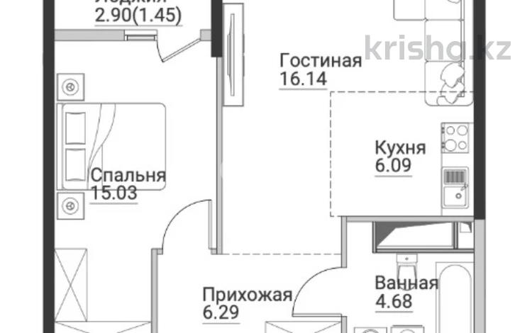 2-комнатная квартира · 49.68 м² · 7/12 этаж, ул. Фадеева, 38г за 35 млн ₸ в Алматы, Алатауский р-н — фото 2