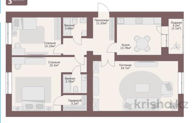 3-бөлмелі пәтер, 113.1 м², 7/9 қабат, Каршыга Ахмедьярова 3 — Горящий вариант, бағасы: ~ 43 млн 〒 в Астане, Алматы р-н — фото 2