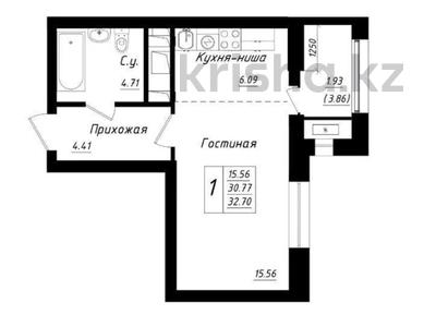 1-комнатная квартира, 32.7 м², 14 этаж, Шаймердена Косшыгулулы 6 за ~ 11.3 млн 〒 в Астане