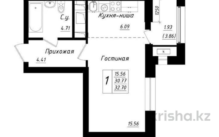 1-комнатная квартира, 32.7 м², 14 этаж, Шаймердена Косшыгулулы 6 за ~ 11.3 млн 〒 в Астане — фото 2