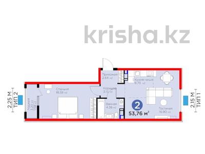 2-комнатная квартира, 53.76 м², 12/12 этаж, Байдибек би за ~ 21.3 млн 〒 в Шымкенте, Абайский р-н