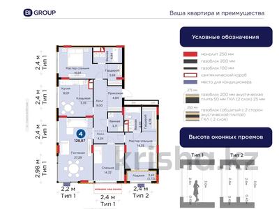 4-комнатная квартира · 129 м² · 3/9 этаж, Сагадат Нурмагамбетов 15, 16 — ГОРЯЧКА (BI Group) | Бизнес-класс на правом берегу за 79 млн 〒 в Астане, Сарайшык р-н