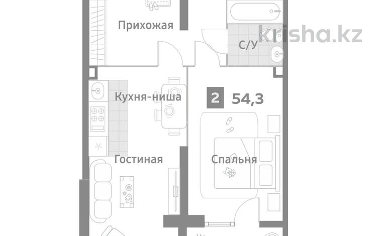 2-бөлмелі пәтер · 54.3 м² · 2/2 қабат, Омарова 1, бағасы: ~ 25.8 млн ₸ в Алматы, Алатауский р-н — фото 2