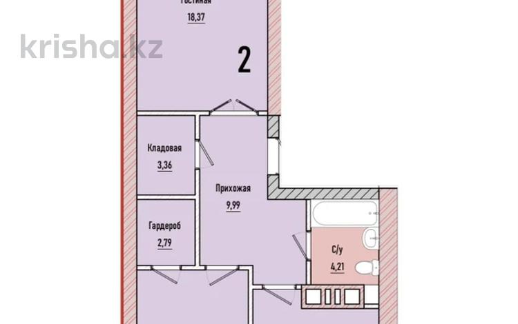 2-бөлмелі пәтер · 69.58 м² · 4/9 қабат, Береке 15, бағасы: ~ 27.1 млн ₸ в Костанае — фото 2