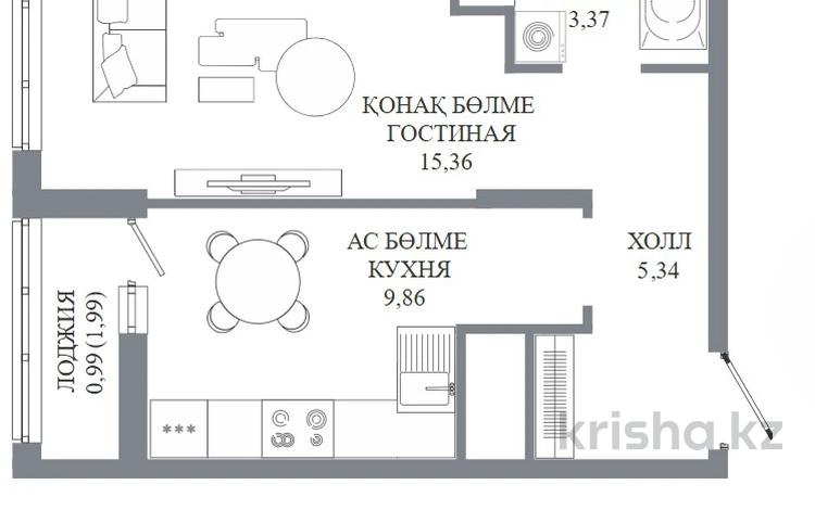 1-бөлмелі пәтер · 34.92 м² · 14/14 қабат, Пересечение ул. Калдаякова и ул. Жургенова 48 — БЕЗ КОМИССИИ, бағасы: ~ 19.8 млн ₸ в Астане, Сарайшык р-н — фото 2