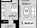 1-бөлмелі пәтер · 36.28 м² · 6/9 қабат, А84 участок 8 — Нурлы жол, бағасы: 17.5 млн ₸ в Астане, Алматы р-н