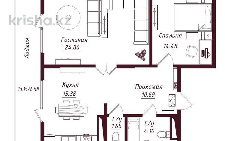 2-комнатная квартира · 76 м² · 7/12 этаж, Кунаева 45 — Мадели кожа за 48 млн ₸ в Шымкенте — фото 2