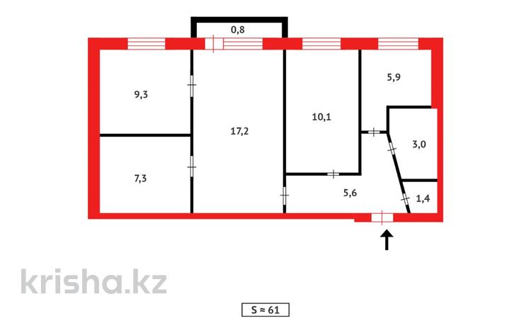 4-бөлмелі пәтер · 61 м² · 5/5 қабат, мкр Новый Город, пр. Н.Абдирова, бағасы: 17 млн ₸ в Караганде, Казыбек би р-н — фото 2
